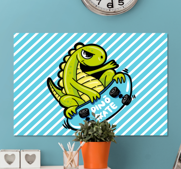 Canvas schilderij dinosaurus dino skateboard pret - TenStickers