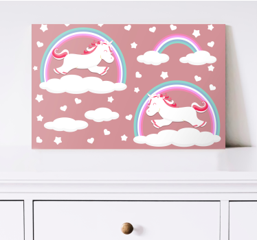 Canvas schilderij dinosaurus eenhoorns in wolken - TenStickers
