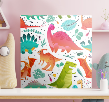 Canvas schilderij dinosaurus kleurrijk dinosaurus avontuur - TenStickers