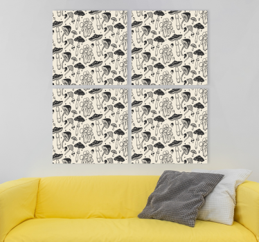 Canvas schilderij dinosaurus met paddenstoelenpatroon - TenStickers