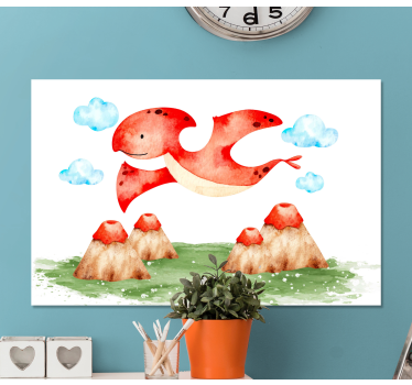 Canvas schilderij dinosaurus vliegend rood wezen - TenStickers