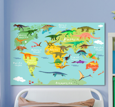 Canvas schilderij dinosaurus wereldkaart dinosaurus - TenStickers