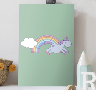 Canvas schilderij eenhoorn blije eenhoorn springend - TenStickers