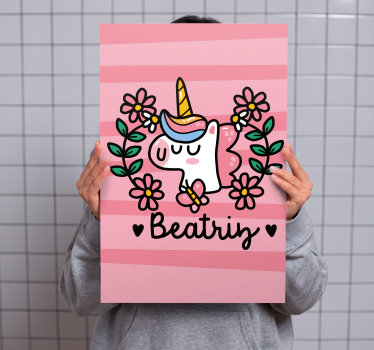 Canvas schilderij eenhoorn schattige eenhoorn bloemen - TenStickers