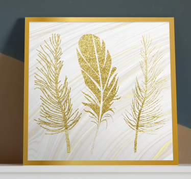 Canvas schilderij gouden veer trio - TenStickers
