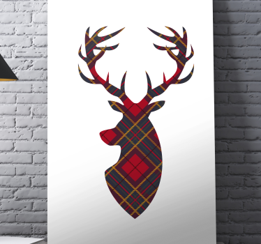 Canvas schilderij herten plaid hertenkop - TenStickers