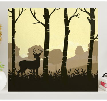Canvas schilderij herten silhouet van een hert tussen bomen - TenStickers