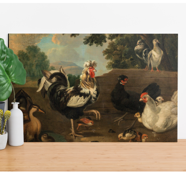 Canvas schilderij vogels boerderijhanen bijeen - TenStickers