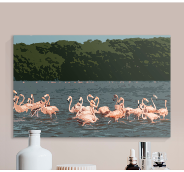 Canvas schilderij vogels flamingo vluchtformatie - TenStickers