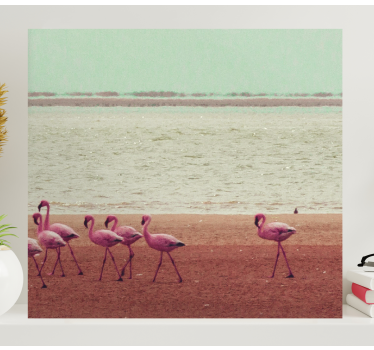 Canvas schilderij hond flamingo's bij water - TenStickers
