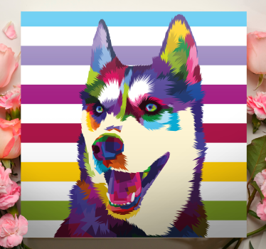 Canvas schilderij hond kleurrijk husky portret - TenStickers