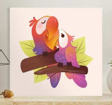 Canvas schilderij kat liefdevolle papegaaien omhelzing - TenStickers