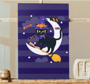 Canvas schilderij kat zwarte kat heks - TenStickers