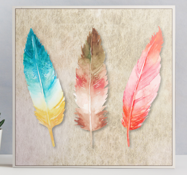 Canvas schilderij kleurvolle veer trio - TenStickers