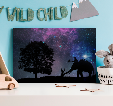 Canvas schilderij olifant kind en olifant interactie - TenStickers
