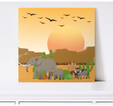 Canvas schilderij olifant woestijn safari scène - TenStickers
