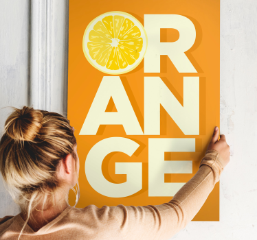 Canvas schilderij stilleven en fruit Gesneden oranje tekst - TenStickers