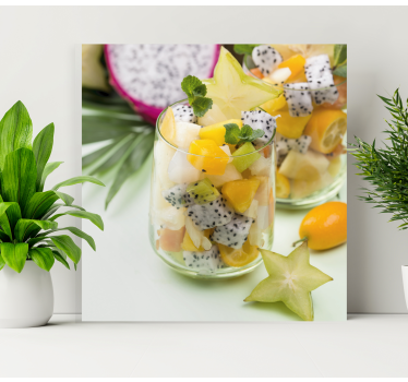 Canvas schilderij stilleven en fruit Mango en groene glazen - TenStickers