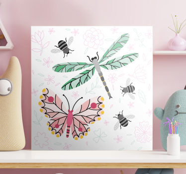 Canvas schilderij vlinder insecten en bloemen - TenStickers