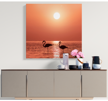 Canvas schilderij vogels flamingo's bij zonsondergang - TenStickers