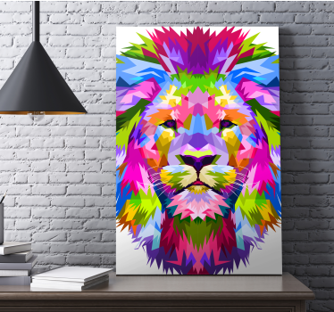Geometrische canvas schilderij Leeuw levendige kleuren - TenStickers