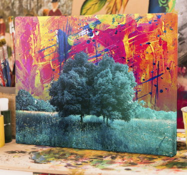 Kleurrijk boom landschap kunst canvas schilder - TenStickers