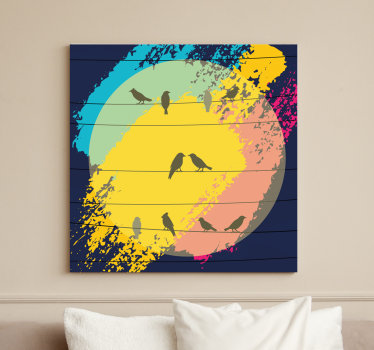 Retro cirkel silhouetten Canvas schilderij vogels - TenStickers