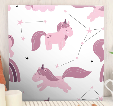 Roze ontwerpen met sterren Canvas schilderij eenhoorn - TenStickers