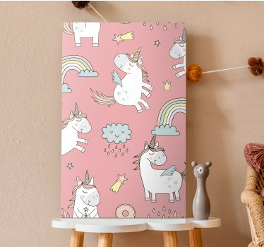 Speels eenhoornpatroon Canvas schilderij eenhoorn - TenStickers