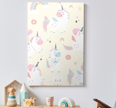 Speels eenhoorns patroon Canvas schilderij eenhoorn - TenStickers