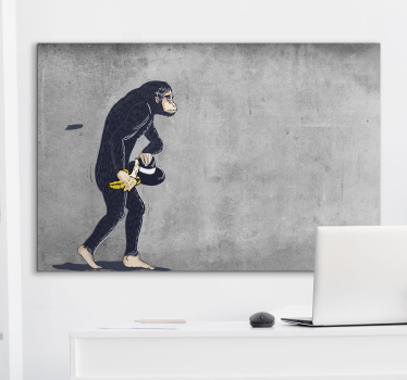 Speelse aap die bananen draagt Canvas schilderij dieren - TenStickers