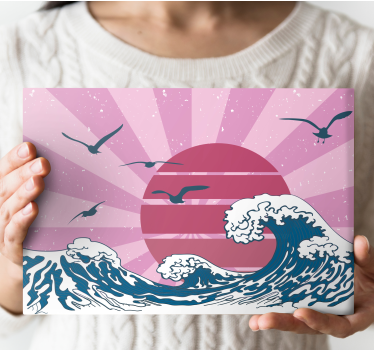 Vintage canvas schilderij De grote roze retrogolf - TenStickers
