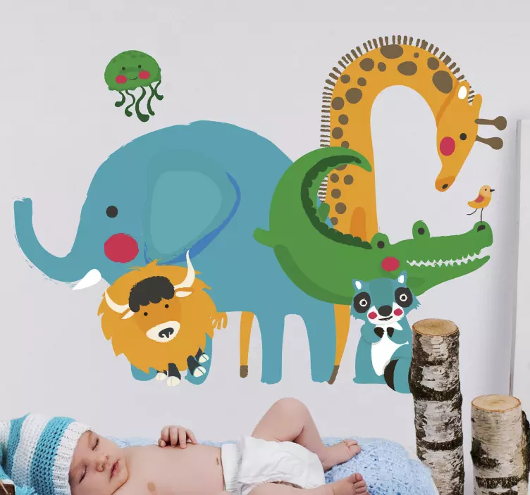 Kinderkamer deursticker jungle dieren - TenStickers