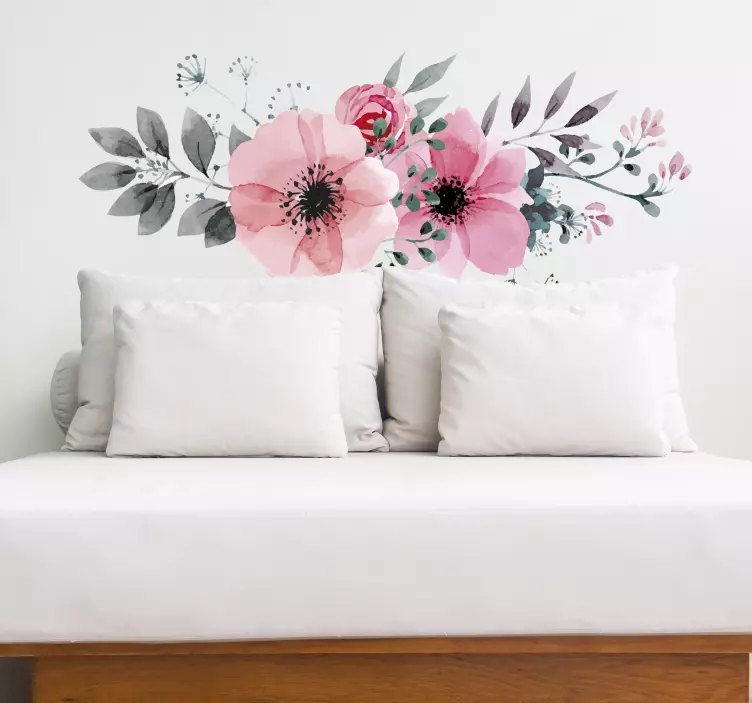 Muursticker woonkamer bloemen aquarel - TenStickers