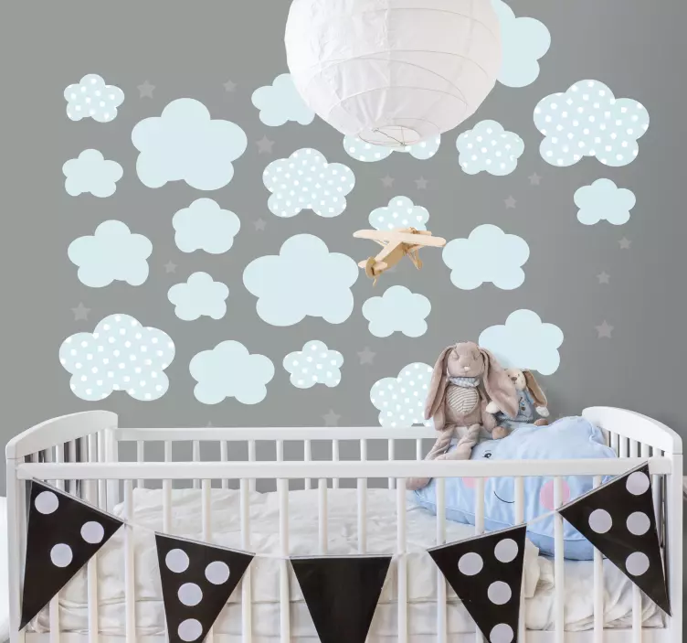 Blauwe wolken sterren baby kinderen sticker - TenStickers