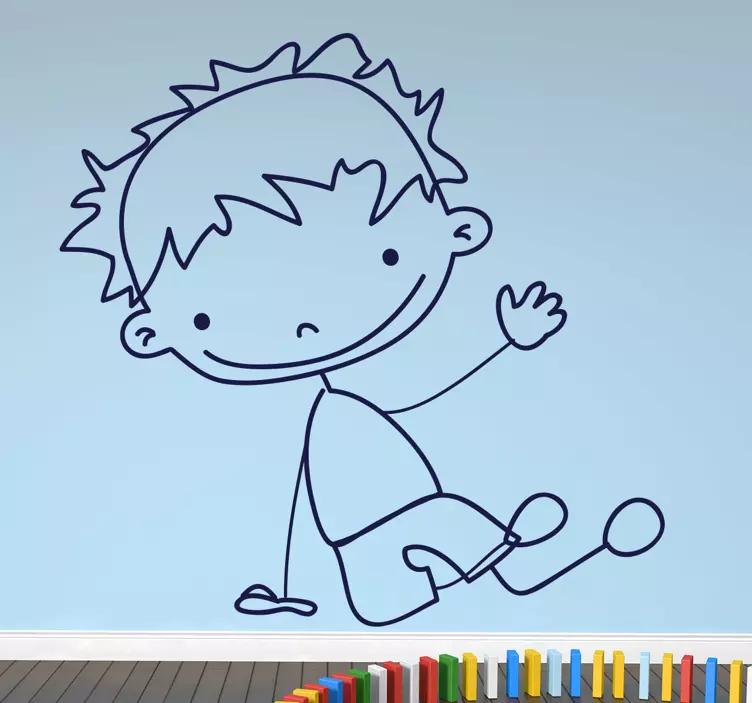 Sticker kinderkamer jongen zit en wuift - TenStickers