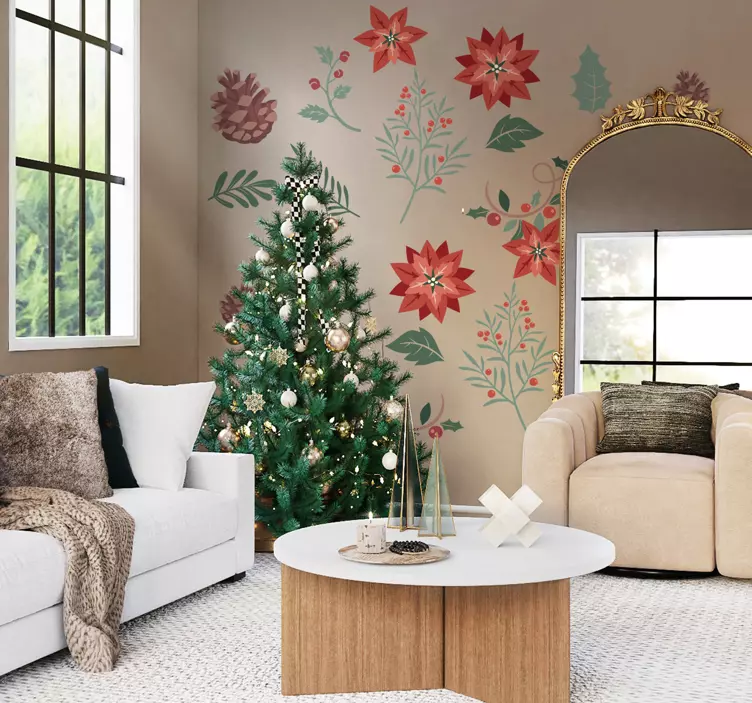 Kerst bloemen decoratie sticker - TenStickers
