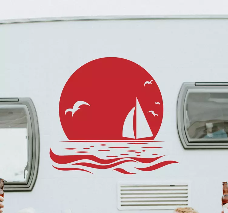 Marine stickers Zonsondergang op strand camper - TenStickers