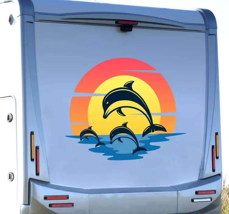 Muursticker vissen Dolfijnen bij zonsondergang camper - TenStickers