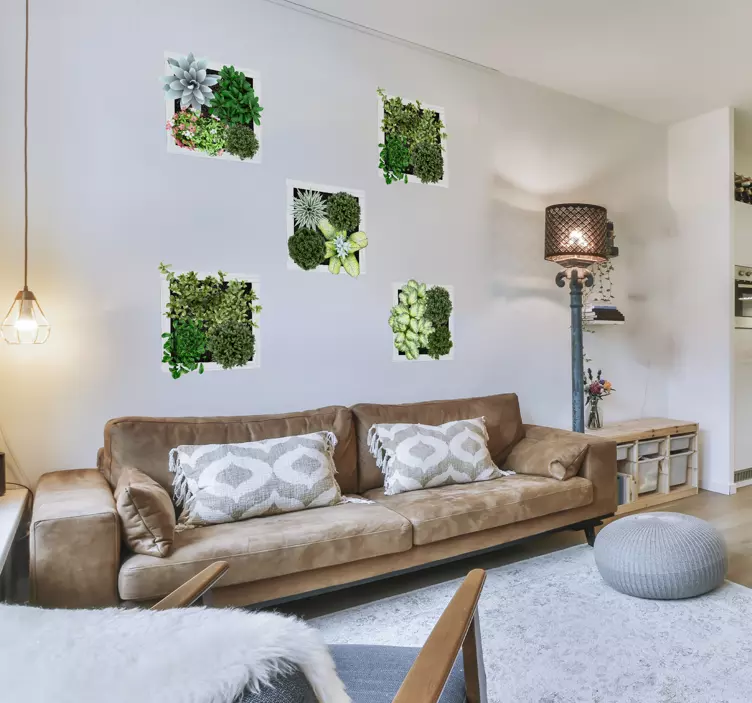 3D muursticker woonkamer met verticale tuintegels - TenStickers