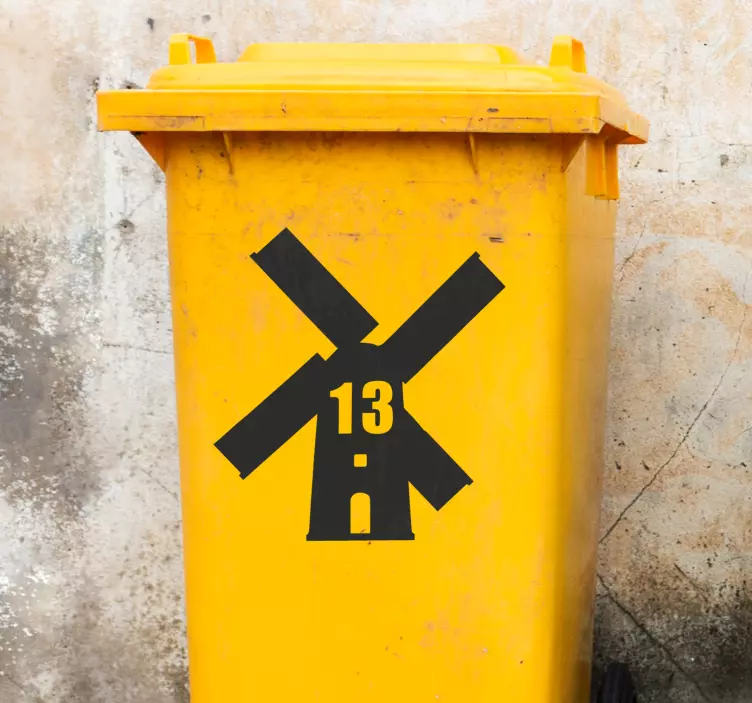 Containersticker met windmolen en huisnummer - TenStickers