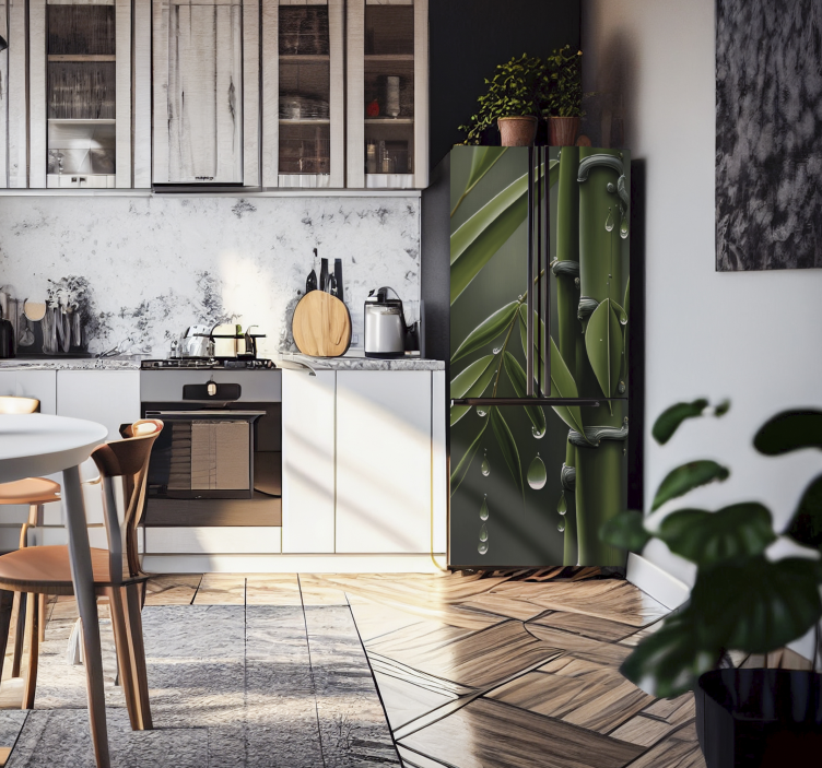 Vinyl Bamboe met druppels Koelkast sticker - TenStickers