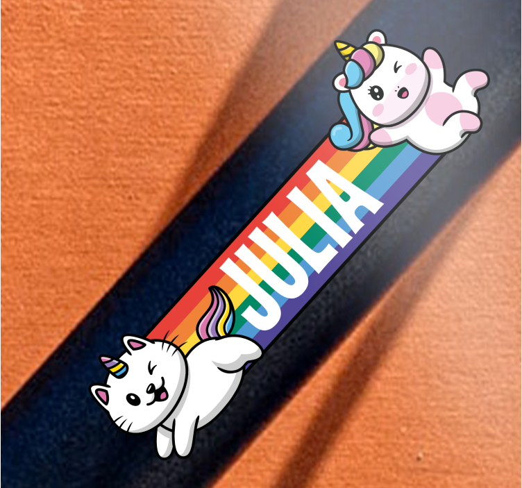 Fiets sticker regenboog met eenhoorn kat - TenStickers