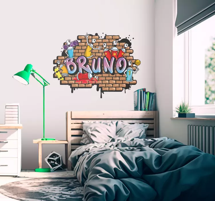 Graffiti naamsticker op muur achtergrond - TenStickers