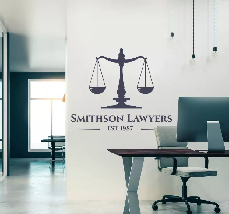 Aanpasbare kantoor sticker naam en balansschaal  - TenStickers