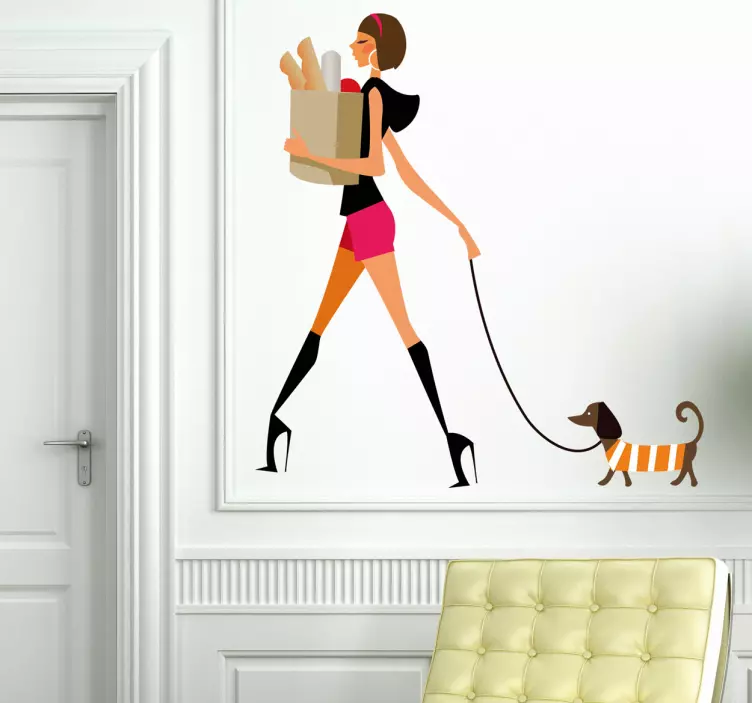 Muursticker glamour meisje met hond - TenStickers