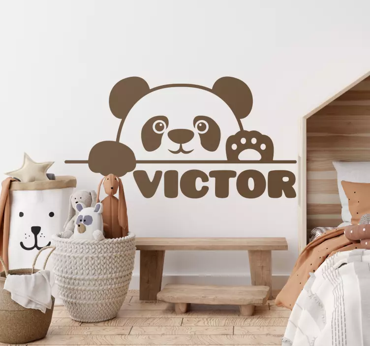 Muursticker kinderkamer dieren met babypanda met naam - TenStickers