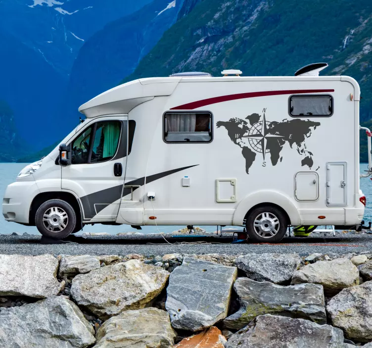 Caravan stickers wereldkaart met richtingen - TenStickers