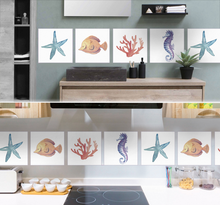 Tegelstickers badkamer zeedieren - TenStickers