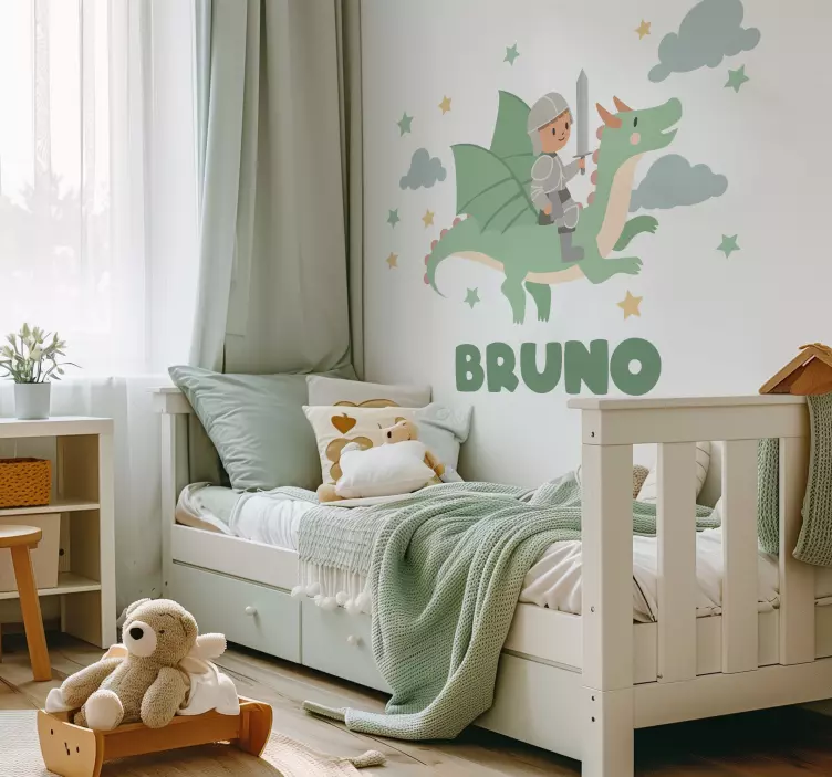 Kleine ridder op een draak Decoratie sticker tekeningen - TenStickers